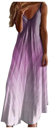 WVONIF Robe été Femme Longue Femmes D'été Bretelles Spaghetti Boutonné Col en V Décontracté Plage Robe De Couverture avec Poches Robe Champêtre Chic pour Mariage （ Violet, M