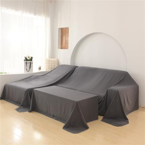 2 Pack Cotton Furniture Dust Sheets for Decorating, Dust Sheet for Sofas Single/Double Bed, Floor Covering Staircase Drop Cloth Paint Sheet Washable and Reusable Dust Cover (3.5x3m,Gray)