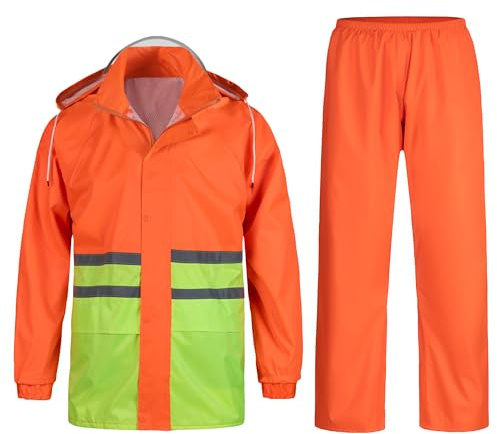 KTWOLEN Herren Regenanzug Reflektierender Fahrrad Regenkombi Motorrad Winddicht Regenmantel Wasserabweisend Regenbekleidung Erwachsen Regenanzug, Orange, M
