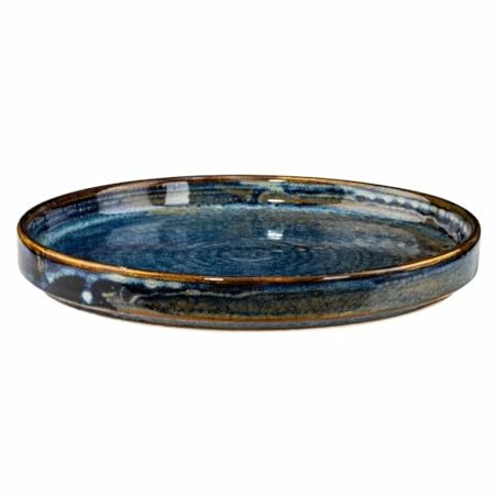 Verlo DEEP BLUE Flacher Teller, 30 cm, Mikrowelle und Spülmaschinegeeignet Porzellan, Blauer Porzellanteller, handgefertigt