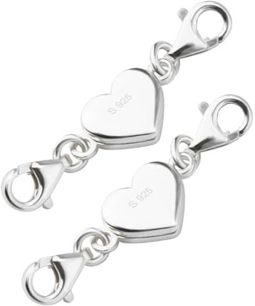 WBZOWRB 4 Stück Herz Magnetverschluss Kette 925 Sterling Silber, Magnetverschluss Armband, Magnetverschlüsse Für Ketten Für Halskette Armband Diy Jewellery Making Accessories(Silber)