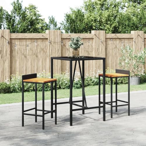 LAPOOH Bartisch mit Glasplatte Schwarz 70x70x110 cm Poly Rattan, Stehtisch Küche, Tisch, Hochtisch, Bartische & -theken, Esstisch, Bar Tisch, Bar Table - 362586
