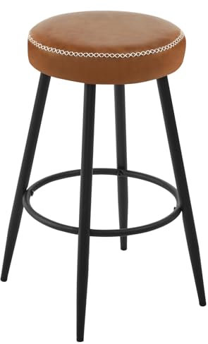 EUGAD Barhocker Einzeln Küchenhocker mit Fußstütze, Hocker Runder Sitzfläche Thekenstuhl mit Metallgestell, Tresenhocker Vintage-Kunstleder, für Bar Kücheninsel Bistro Küche, Braun, 1083BY-1