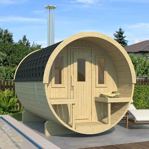 Stjarna Barrel Sauna 250 - Garden Sauna | Log Cabin Sauna | Scandinavian Sauna | Space for 4 People | Includes Shingle Roof | Front End Glazing | Does not include heater but available seperately