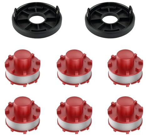 LADAMI 6 Stück Ersatz Fadenspulen für Einhell Rasentrimmer, 2 mm Durchmesser,Thread Length 8m Ersatz fadenspule 6 Ersatz spulen 2 Kappe