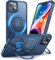 Anqrp 360° All-in-ONE Stand Case for iPhone 14/13 Case with Rotatable Magnetic Kickstand Ring Holder, Compatible with MagSafe, Shockproof Translucent Matte Phone Cover for iPhone 14/13 6.1 inch, Blue