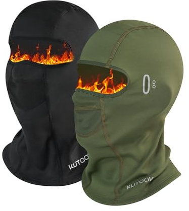 KUTOOK Skimaske Sturmhauben Balaclavas Gesichtshaube Motorradmaske Fahrrad Gesichtsmaske 2 Stücke Kombination Winter Warm Winddicht Thermo Multifunktional Herren Damen Schwarz&Grün