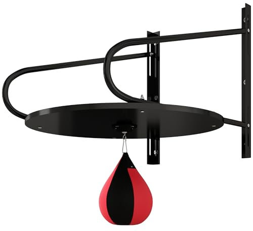 HOMCOM Boxbirne, Boxball, mit Halterung, Drehteller + Pumpe aus Holz, höhenverstellbar, Stahl, kunststoffbeschichtet, Rot / Schwarz
