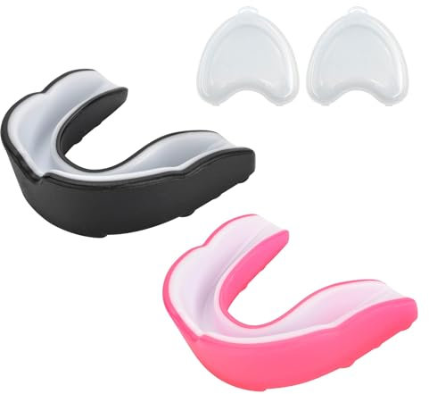 AIBAOBAO Sport Zahnschutz, 2 Stück Mundschutz Kinder, Sport Mundschutz mit 2 x Aufbewahrungsbox, für Kampfsport, Boxen, Hockey, Fußball, Rugby, Kontaktsport, Judo, Karate (WeißBlau + WeißSchwarz)