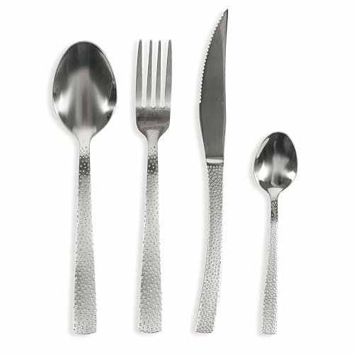 Villa d'Este Home Tivoli Set 24 posate in acciaio inox, impugnatura effetto martellato, silver opaco, Stone