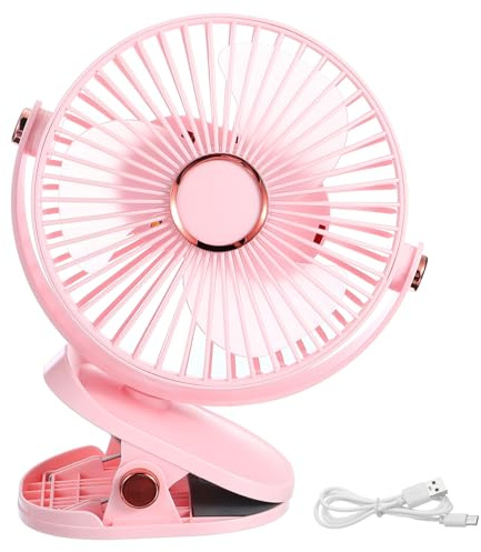 PATIKIL Portable Desk Fan, Camping Fan 6 Inch with LED Light 5 Speeds Strong Airflow Sturdy Clamp Quiet Rechargeable Battery Powered for Tent Camping, Home and Office, Pink