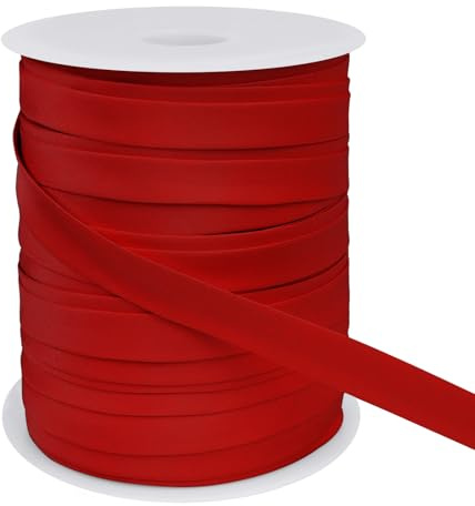 LEREATI Schrägband 15mm x 50m, Einfassband zum Nähen Doppelt Gefaltetes Stoffband aus Polyester Hemming Tape Satin, Nahtband zum Nähen Basteln Dekorationen DIY Handwerk (Rot)