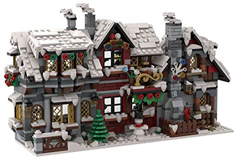 WANENGEDIY Set di blocchi da costruzione, kit modulare per la costruzione di cabine natalizie invernali (1518 pezzi) - Regali di Natale per la decorazione della scrivania