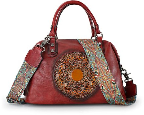 LETEULO Damen Umhängetasche Handtasche Echtleder tolle Geldbörse Grosse Kapazitä Schultertasche Tote Henkeltasche Rot