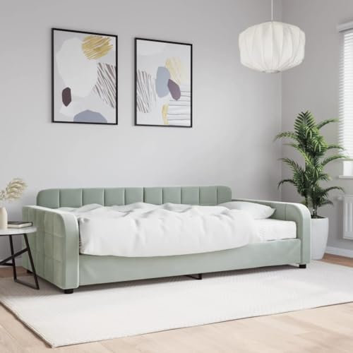 Xichuzi Tagesbett mit Matratze Hellgrau 100x200 cm Samt, Schlafsofa, Daybed, Bettsofa, Sofa Bed, Sofabett, Schlafcouch, Jugendbett, Bettgestell, Bettcouch - 3196912
