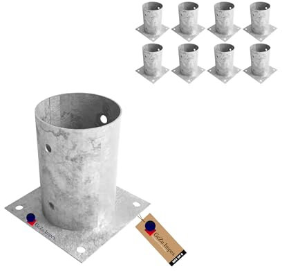 GEZU IMPEX Base de Poste 101 x 101 mm Galvanizado por Inmersión en Caliente Juego de 8 Soportes para Cercas Portador de Cubierta Base para Pérgola Pabellón Zapata de Anclaje con Tornillos