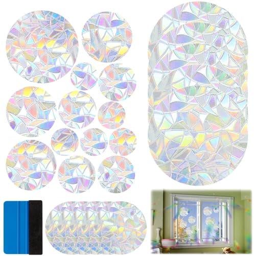 TXXATX Rund Prisma Fensteraufkleber 23 Stück Suncatcher Sticker Regenbogen Folie Fenster Elektrostatische Adsorption Vogel Anti Kollisions Fenster Aufkleber Sonnenfänger für Türen Fenster Schmücken