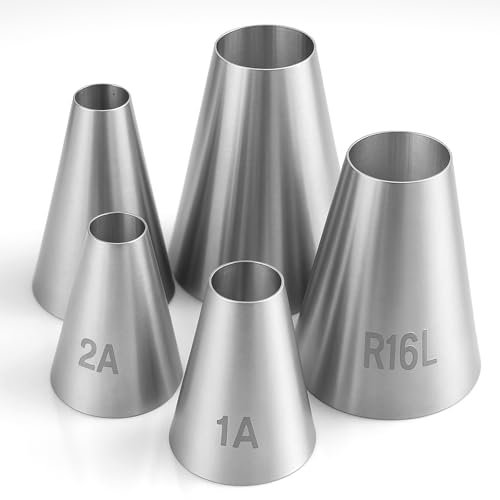 Lot de 5 douilles à trou rond pour décoration de gâteaux, cupcakes, glaçage, outils professionnels en acier inoxydable pour gâteaux, biscuits, pâtisserie, fondant, crème