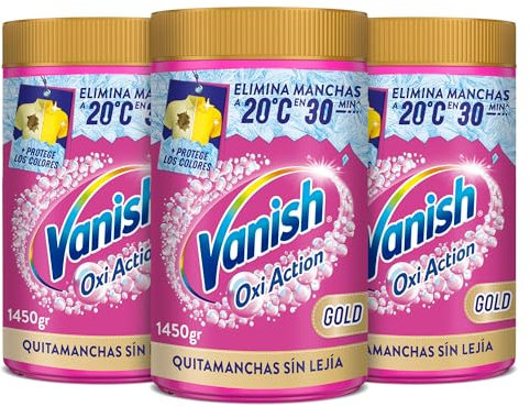 Vanish Oxi Action Multipoder - Quitamanchas multibeneficio para la ropa, elimina olores y potenciador del lavado, En Polvo, Sin Lejía, 3 x 1450gr (4,35kg)