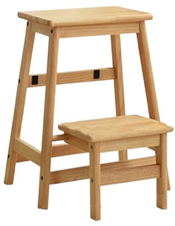 LXJBBD Folding Step Stool 2-Tier Wooden Step Ladder - Modern Multi-Purpose Folding Chair for Home, Library, Kitchen, Ideal for Easy Storage and Safe Access