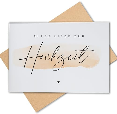 Lovely Cards - Alles Liebe zur Hochzeit - Premium Karte zur Ehe - Hochzeitskarte - Glückwunschkarte - Geschenkideen zur Hochzeit, Grußkarte Just Married Wedding Herz DIN A6 in Apriko, Umschlag