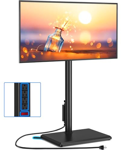 Rfiver Support TV pivotant avec prise pour TV de 32 à 60 pouces avec base en bois, supporte jusqu'à 230 kg, design :