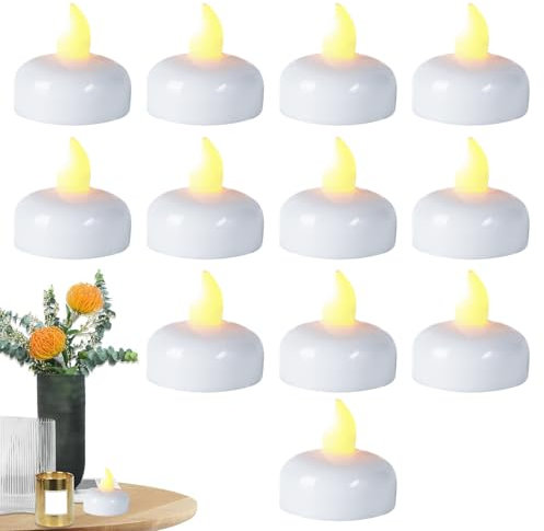 12pcs schwimmende Kerzen | Weiße, tropffreie Wachsbrennerkerzen | Flameless LED Floating Candles | Wasserdichte LED -Teelights schwimmende Kerzen für Valentinstag Hochzeitsfeierpooldekorationen