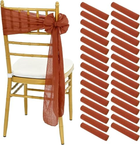 QIUMING Lot de 10/50 Rubans de Chaise en Terre Cuite pour Housses de Chaise de Mariage, nœuds de Chaise en étamine, Rubans de Chaise pour cérémonie de fête 18 x 248 cm