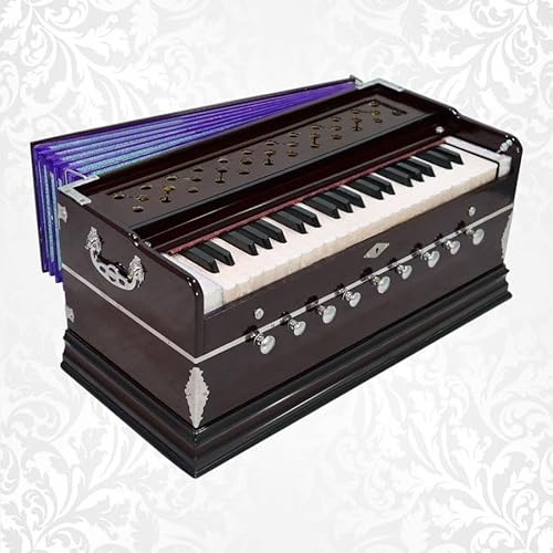 Amilav Collections Harmonium 9 Stopper, 3¼ Oktaven, Multifold Balg, Bass-Male Reeds, indisches Musikinstrument, Harmonium mit Abdeckung