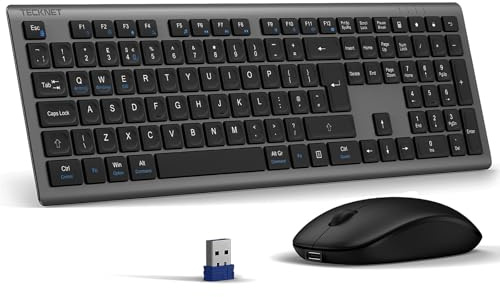 TECKNET Wireless Keyboard and Mouse Combo, Rechargeable Ultra Slim Full-Size Cordless Keyboard and Silent Click Mouse Set, 2.4G Plug & Play, QWERTY UK Layout Keyboards for Computer-Black