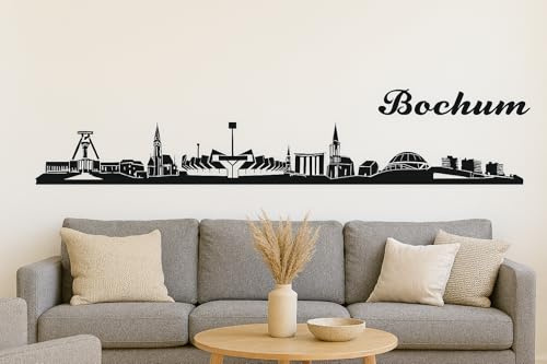 Bochum Skyline Wandtattoo, 130 x 30 cm, Selbstklebende Vinylfolie, Made in Germany (Schwarz)