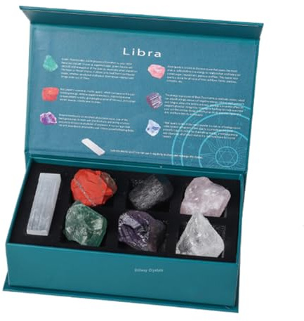 Erliway Sternzeichen-Kristalle-Geschenkset, Sternzeichen-Heilkristalle, Geburtssteine mit Horoskop-Box, 7-teiliges natürliches Rohsteinset für Anfänger, spirituelle Astrologie-Kristalle für Frauen