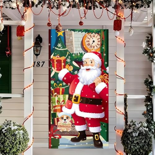 Weihnachten Türabdeckung Dekoration, Weihnachtsvorhänge, 90 x 180 cm Weihnachtsdekoration Banner,Weihnachtsmann Hängt Banner Hintergrund, Geeignet für Die Festliche Weihnachtsdekoration der Haustür