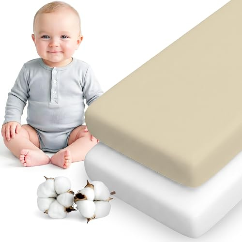 Dreamzie - 2er Set Spannbettlaken 40x90 cm Beistellbett - Baumwolle | Beige/Weiß · 40x90 cm · Beistellbett, Wiege · Soft · Atmungsaktiv · Oeko-Tex