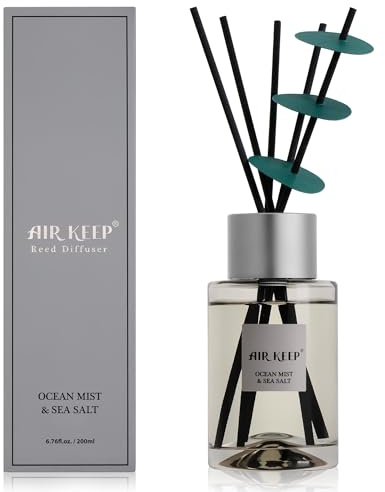 Airkeep Raumduft 200ml mit Duftstäbchen – Ocean Mist& Sea SaltLanganhaltender Duft, Stilvolle Deko für Schlafzimmer, Bad und Büro