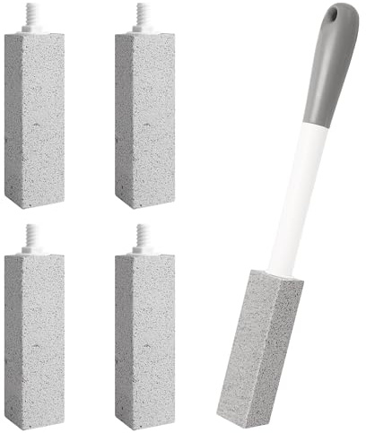 4pcs Pumice Stone for Toilet, Pumice Bowl Cleaner with Cleaning Handle | Cleaning Handle and 4 No Touch Replaceable for Bathtubs, Pools, Sinks, Tough Stains