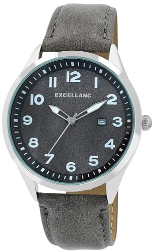 Excellanc Herren Armbanduhr aus Kunstleder in Grau, in Einer Länge von 25.5 cm, Klassisches Design für jeden Mann