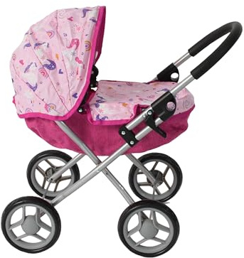 Bayer Chic 2000 Puppenwagen Lilli Einhorn pink | Klassischer Kinderwagen | Klappbarer Puppenwagen im edlen Design. 55 cm Schieberhöhe, verstellbares Verdeck & ideal für Puppen bis 41 cm.