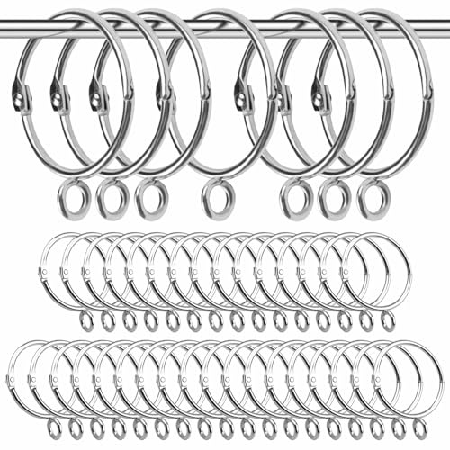 Anelli per Tende in Metallo con Occhielli,40 Pezzi Argento a Foglia Sciolta,Ganci per Tende Scorrevoli per Finestre,Porte,Doccia Apribili Anelli da Appendere per Bastone da 3,8 cm