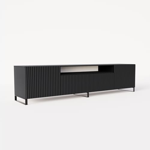 MEBLINI TV-Schrank 200cm Lang - Fernsehschrank - TV Lowboard Industrial - Unterschrank für Fernseher - TV-Unterschrank - TV-Schrank - Noemi - 200x41x53cm - Schwarz Matt
