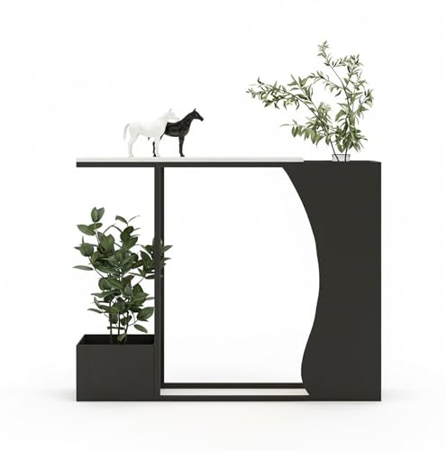 PreuepltrMa Minimalist Artistic Console Table, Matte Metal Entryway Table with Sintered Stone Tabletop & Built-in Planter, Modern Accent Table for Living Room & Hallway(Black,55.12 in long)