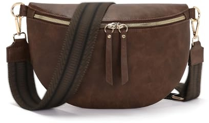 RQJZ 30x20cm Groß bauchtasche damen Vegan Leder umhängetasche damen crossbody bag gürteltasche mit breitem gurt für Alltag und Reise