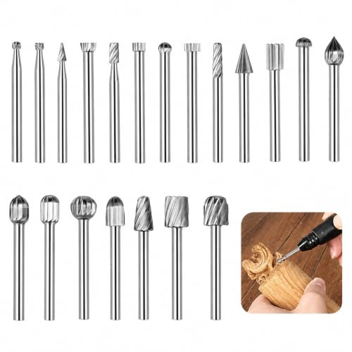 20 Piezas Fresas Rotativas para Madera HSS de 3mm para Herramienta Rotativa | Accesorios para Dremel con Vástago, Set de Brocas para Tallar Madera Grabado Bricolaje Taladrado Ranurado en Madera y Metal