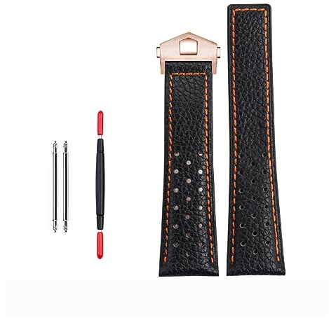 SRDRK 22 mm echtes Kalbsleder-Armband für TAG HEUER-Armband MONACO CARRERA Hochwertiges Lederarmband(Black orange gold)