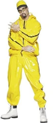 Smiffys Rapper Anzug, Gelb, PVC, mit Kapuzenjacke, Hose und Mütze Halloween