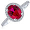 Bague de fiançailles cocktail pour femmes en argent sterling .925 avec halo solitaire ovale pavé de zircone cubique CZ de 3CT, grenat simulé rouge rose, pierre de naissance de janvier.