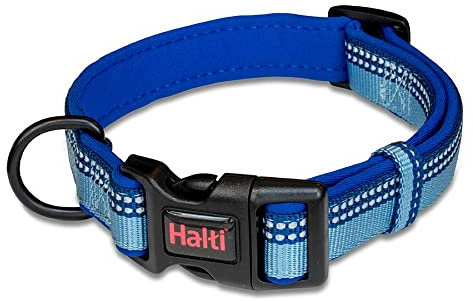 HALTI Collar, Size X-Small, Blue, Best Comfy Dog Collar, Premium Puppy Collar, Nylon, Neoprene-Padded, Reflective, Easy to Fit & Use, For Small, Medium & Large Dogs