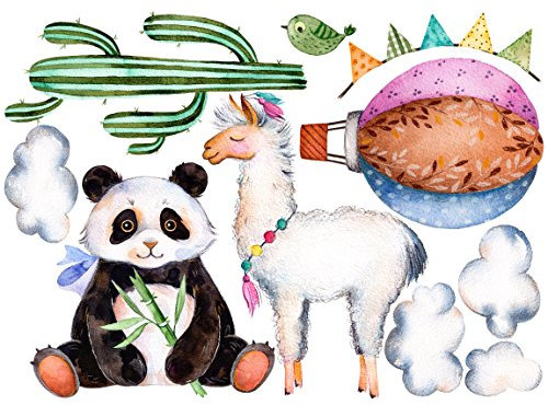 Bilderwelten Wandtattoo Panda und Lama Aquarell Set Wandtattoo Wandsticker Kinderzimmer Bär Illustration, Größe: 39cm x 55cm