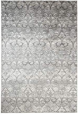 TAPISO Jafar Teppich Wohnzimmer Dünn Kurzflor Modern Floral Meliert Verwischt Vintage Damast Grau Creme Taupe Designer Flachflor Viscose 160 x 230 cm