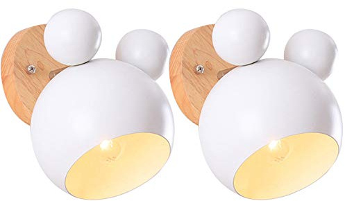 2X kreative Wandlampe Kinder Nachttischlampe Schlafzimmer Kinderzimmer Wandleuchte Innen Wandleuchten Eisen Holz Wandlampen Verstellbar Küche Wandbeleuchtung E27 Deko Decke Leuchte Flur Lampe